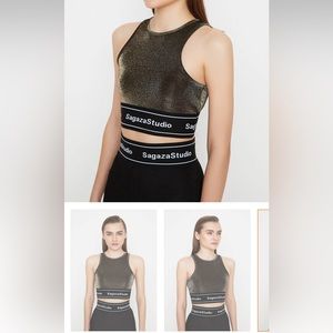 Shiny black gold top